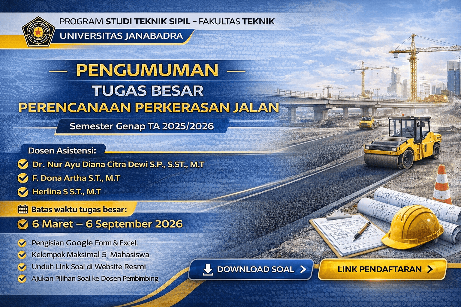 Pengumuman Tugas Besar Perencanaan Perkerasan Jalan Semester Genap 2025/2026